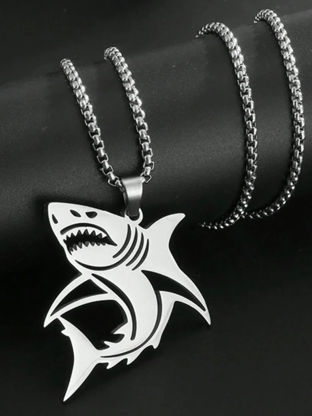 Stainless Steel Punk Fierce Shark Hollow Pendant Necklace
